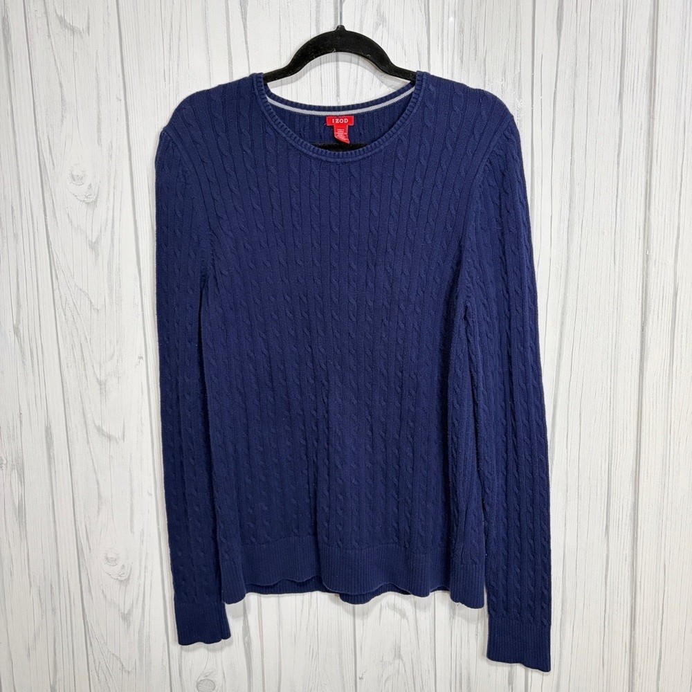 IZOD Women’s Lightweight Navy Blue Cable Knit Crewneck Sweater, XXL (runs small)
